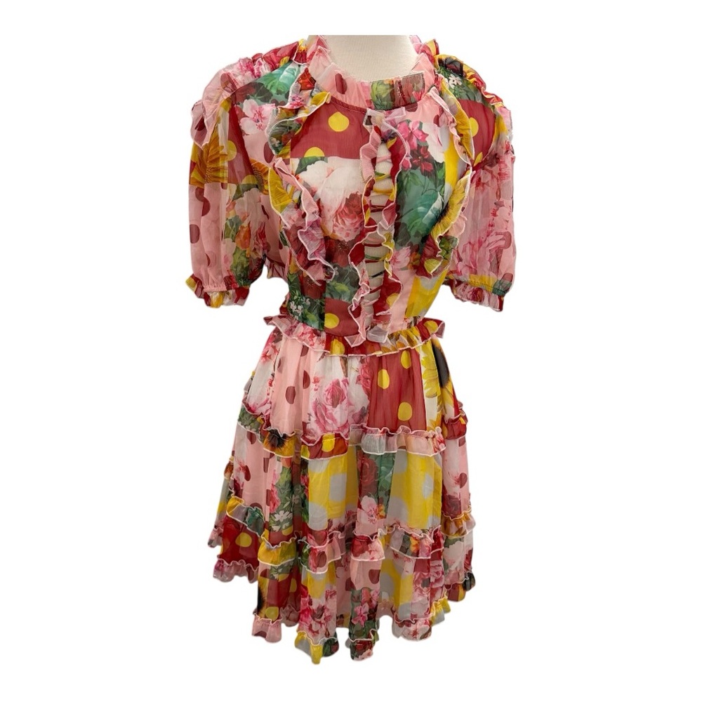 L’Atiste Ruffle Sheer Mini Dress | 1X (Fits XL) | Open Back Tie | NWT